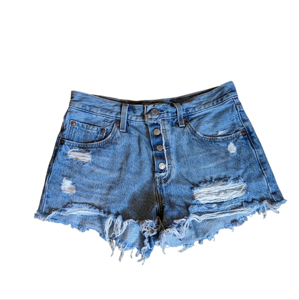 VTG Levi's 501 XX Denim Jean Cutoff Shorts High Waist Size 27 Big E Frayed